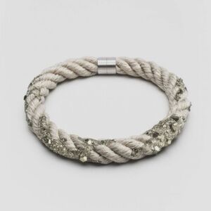 Zorya “Virus” Beige Braided Rope Collar Necklace with Metallic Pyrite Accents